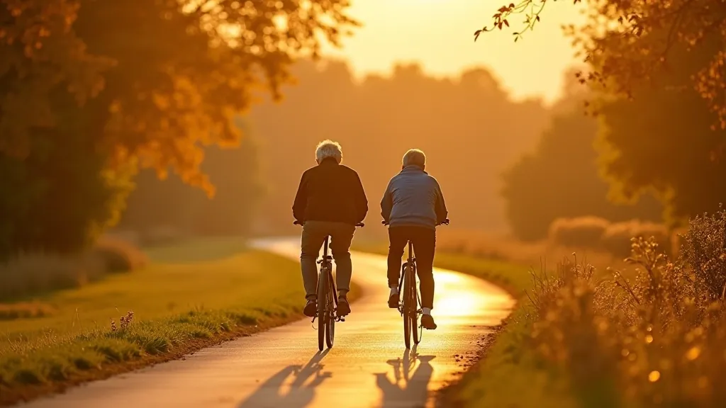 Seniors enjoying a guided cycling tour along the Elbe path